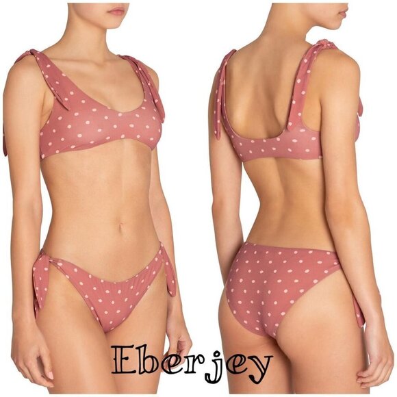 Eberjey Mauve Pink Polka Dot Bikini Top | Adjustable Tie Straps | Size Small NWT - Picture 1 of 8